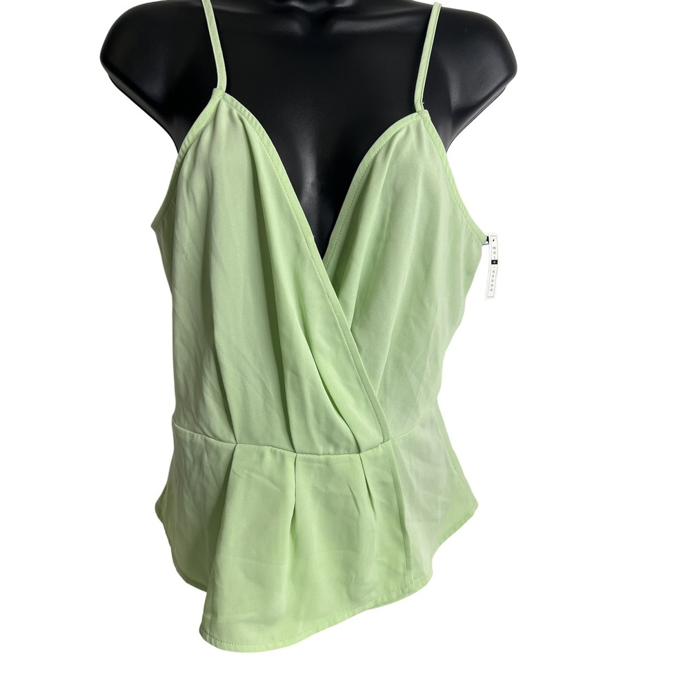 Leith Peplum Tank Top‎ Womens Medium Green Surplice Wrap Sleeveless Blouse NWT
